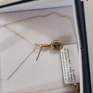 Rare Demantoid Garnet and Diamond Pendant with chain